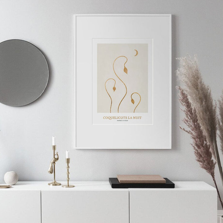 Abstract floral wall art on wall.