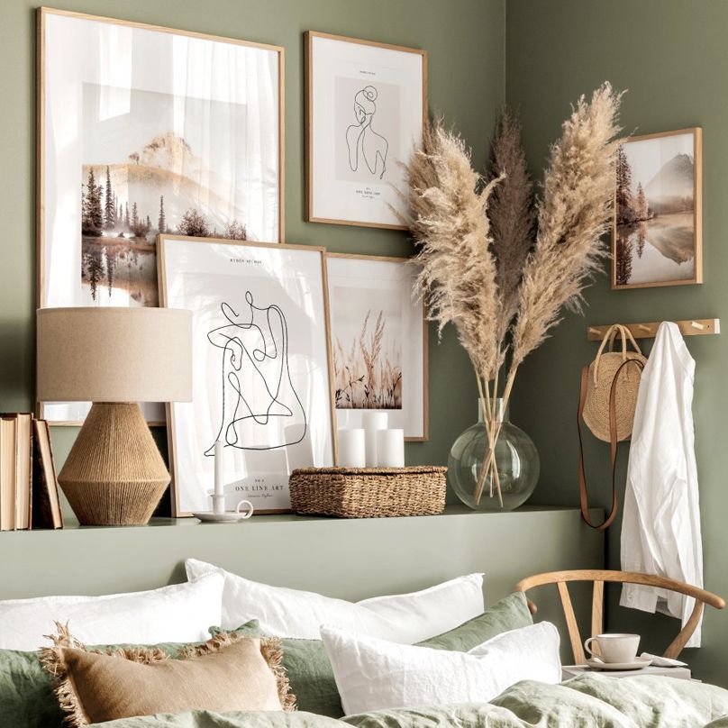 Calming wall art in bedroom.