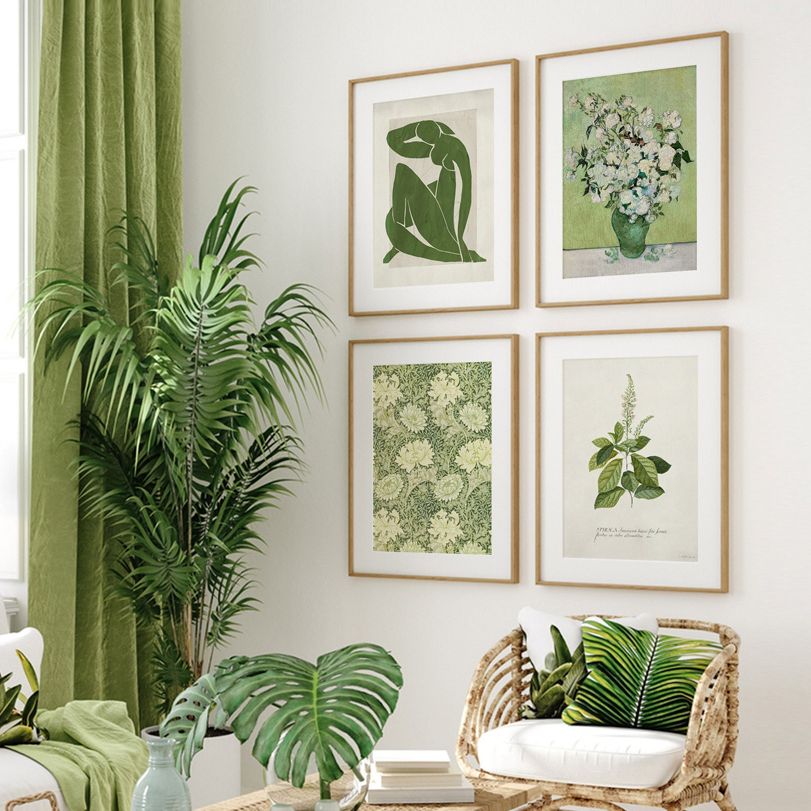 High quality green wall art on living room wall.