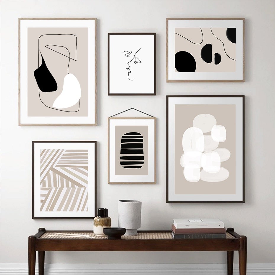 Black beige and white wall art set.