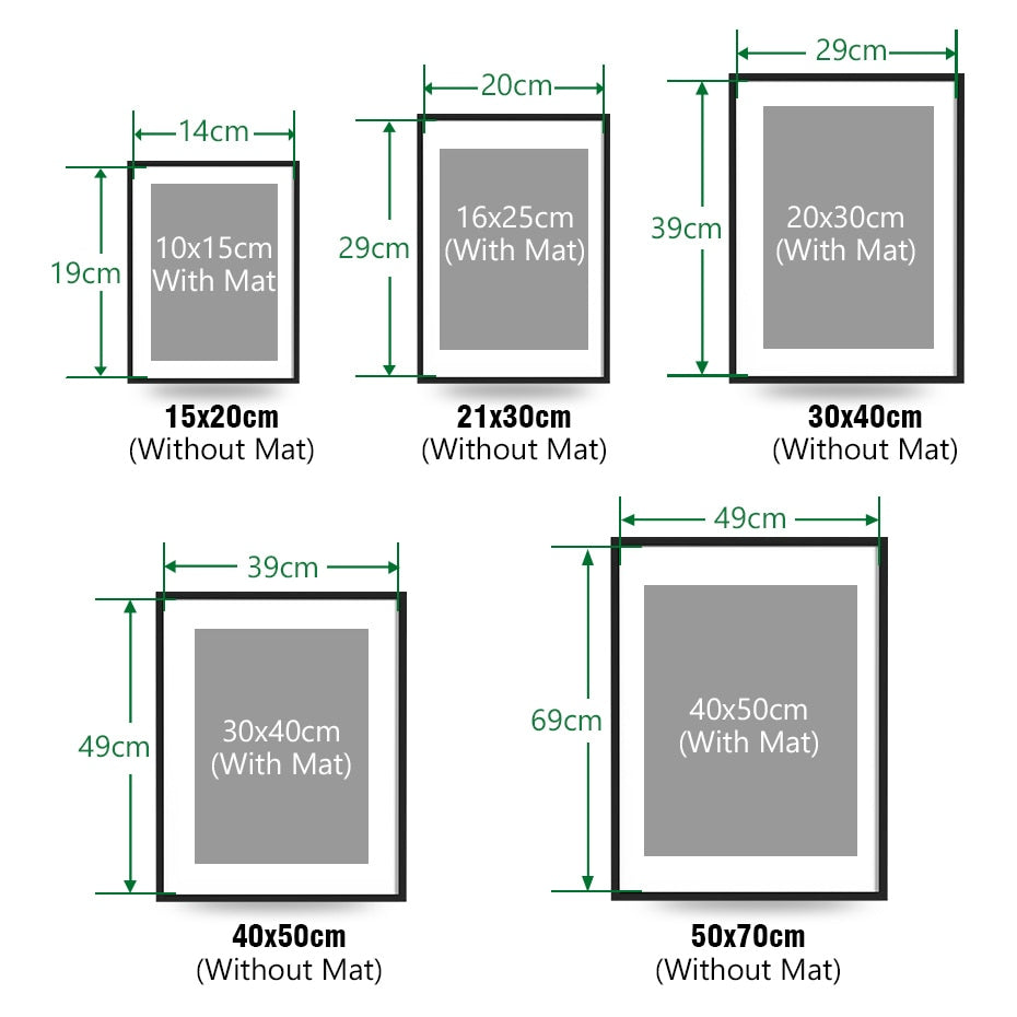 Standard Black Frame dimensions.
