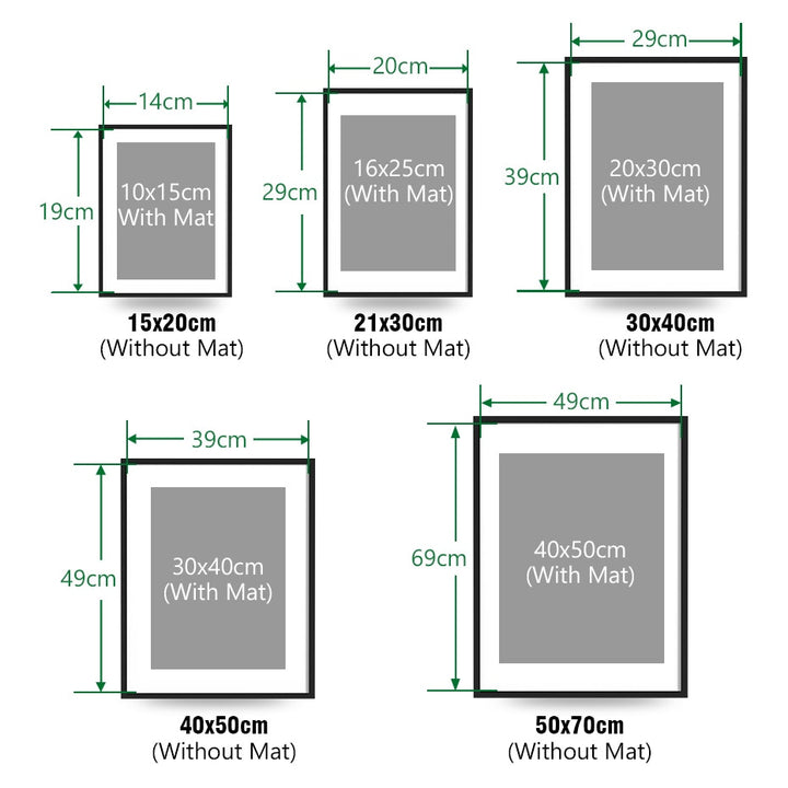 Standard Black Frame dimensions.