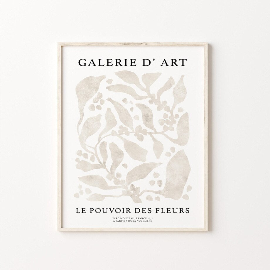 Beige abstract canvas poster in frame.