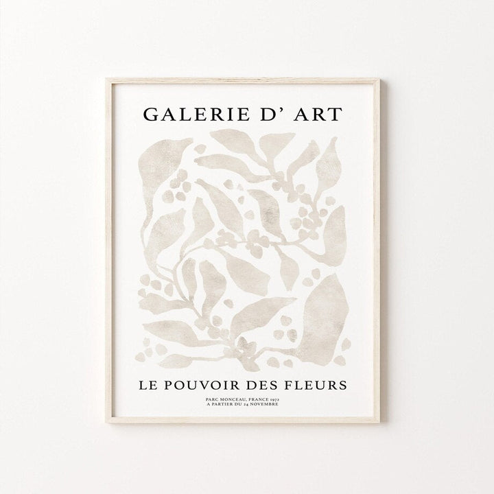 Beige abstract canvas poster in frame.