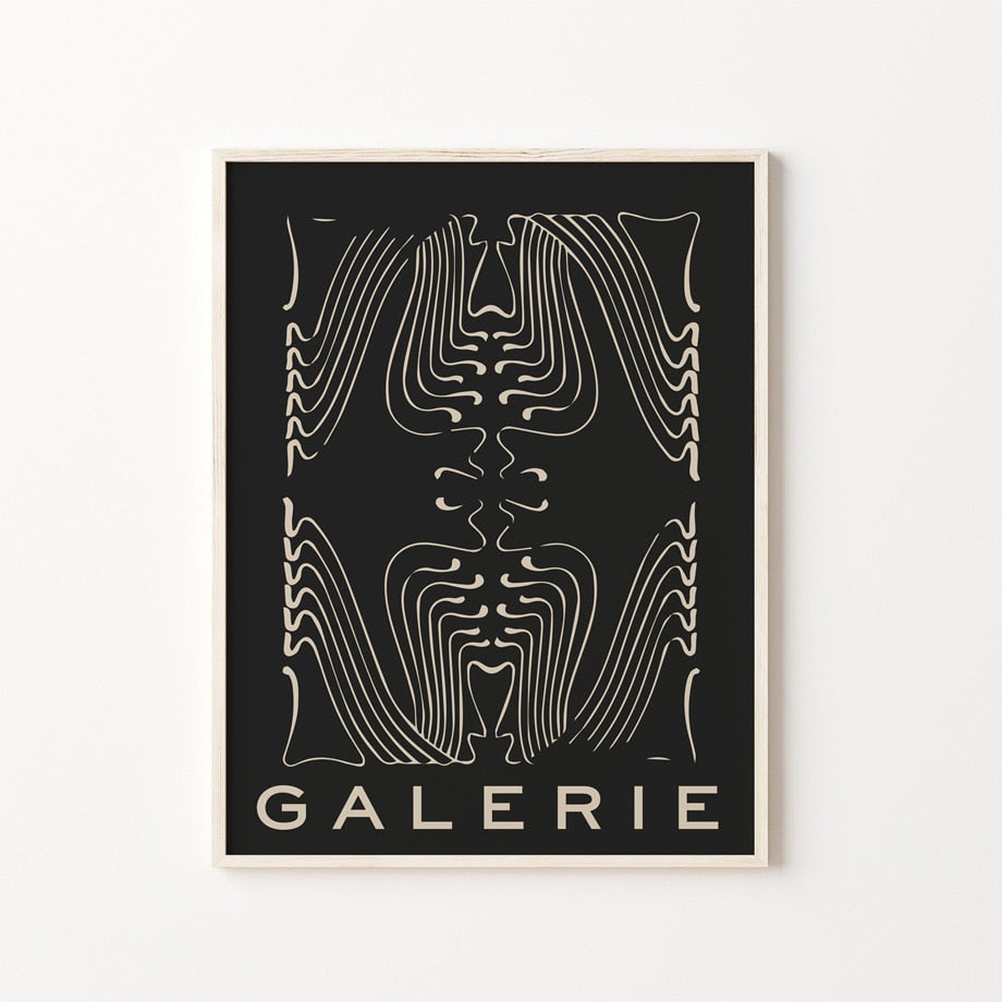 Black abstract canvas poster in frame.