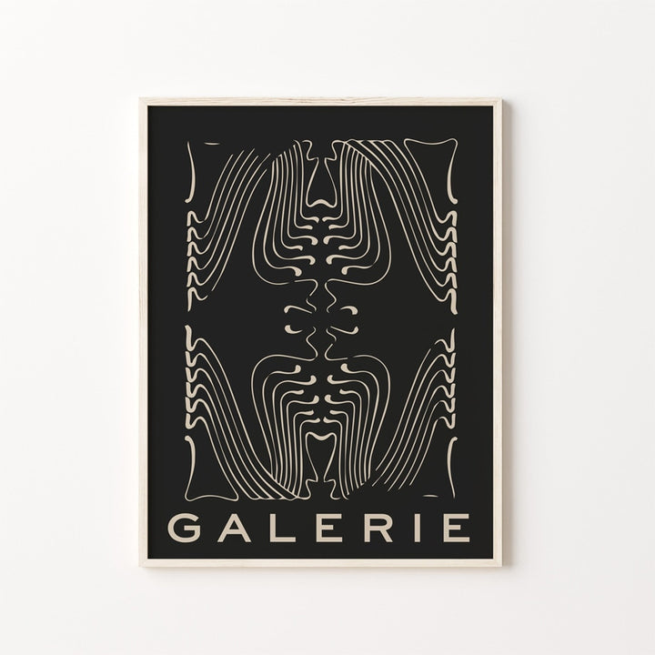 Black abstract canvas poster in frame.