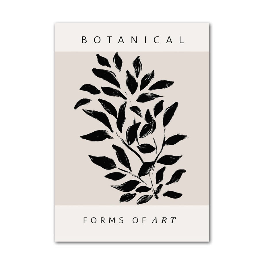 Black leaves on beige background poster.