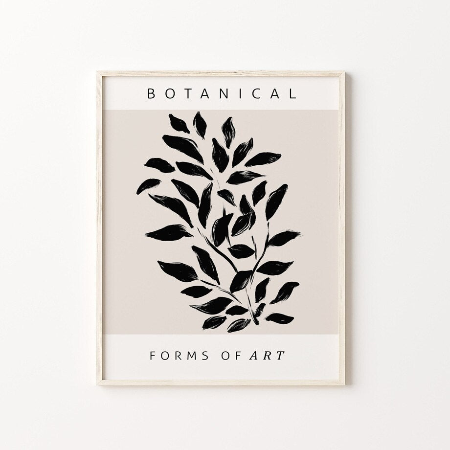 Black leaves poster in frame.