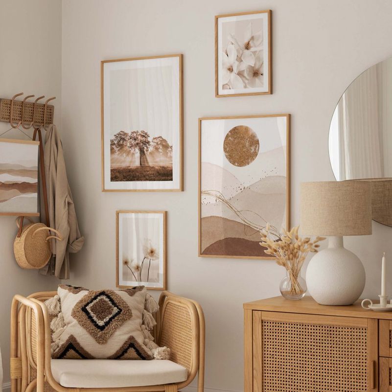 Brown & Cream Wall Art on living room wall.