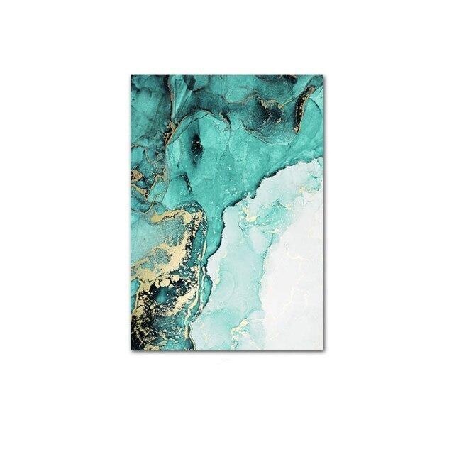 Green and gold abstract canvas poster.