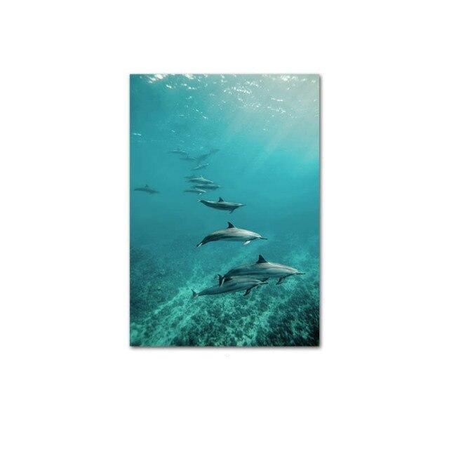 Whales under water canvas poster.