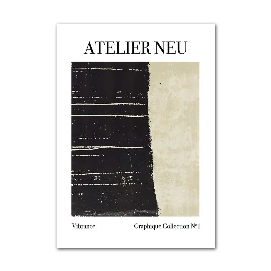 Poster with 'ATELIER NEU' branding and abstract design on a white background