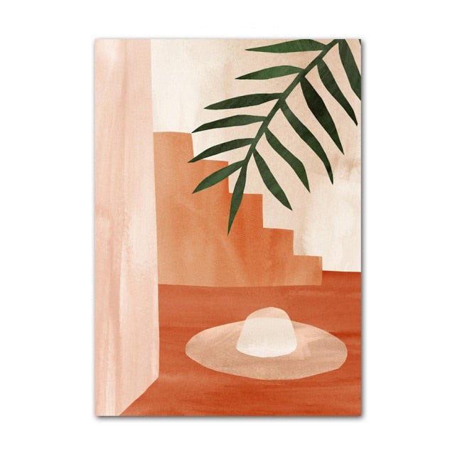 Abstract boho canvas print — warm orange and brown wall art
