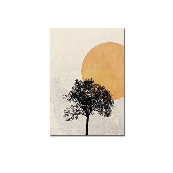Abstract sun behind tree canvas poster.