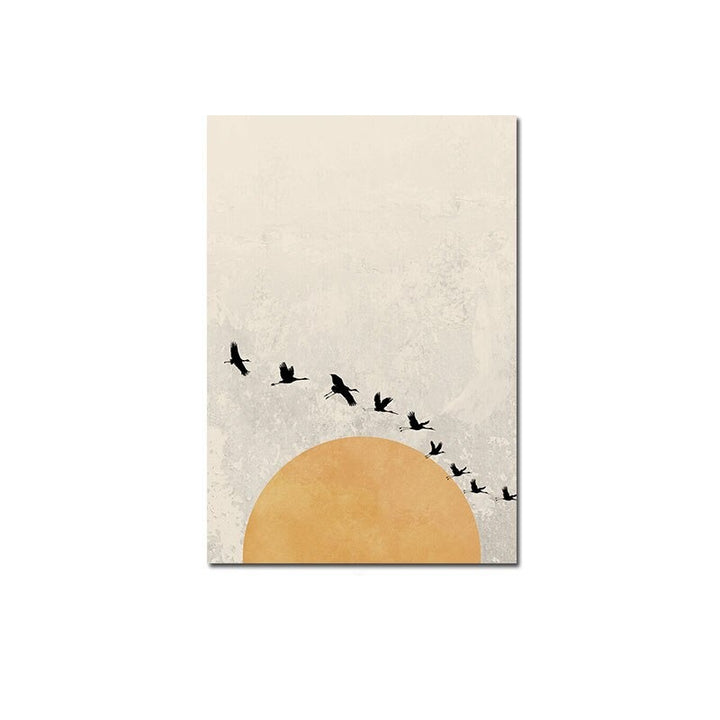Abstract sun with birds canvas poster.