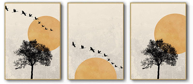 Abstract sun canvas poster set.