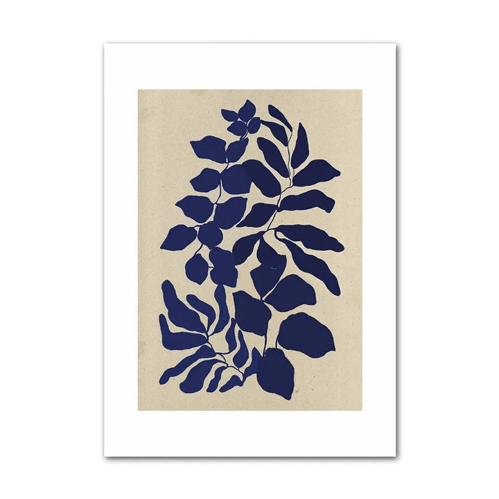 Blue floral painting on beige background canvas poster.