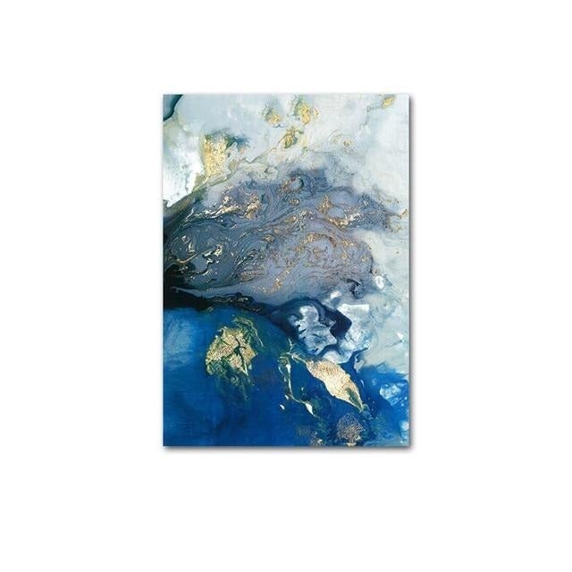 Blue and gold abstract canvas poster.