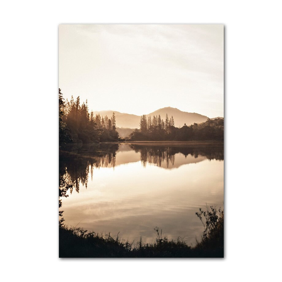 Calm sunset lake poster.