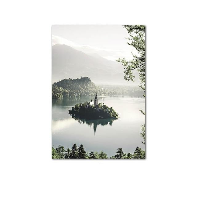 Island on lake canvas poster.