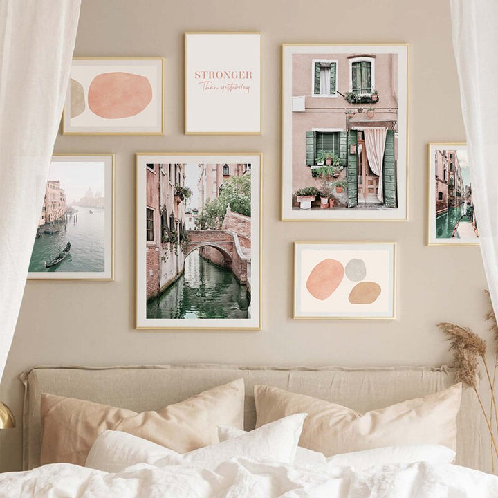 Colourful Venice bedroom wall art.