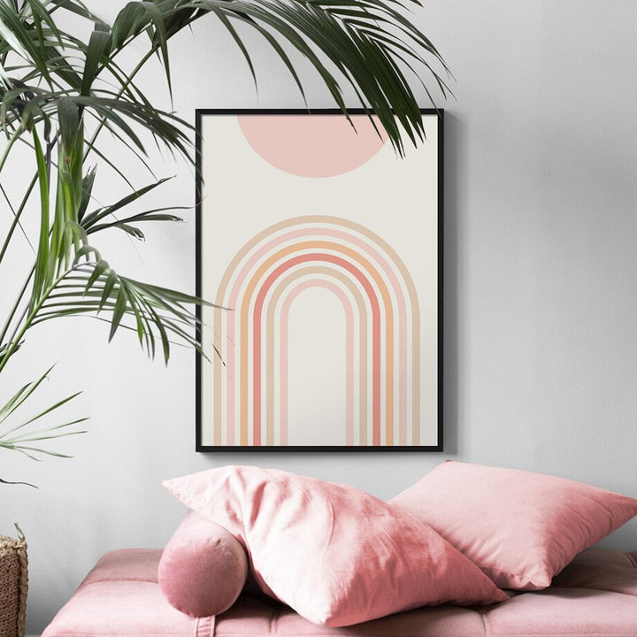 Colourful arch canvas poster on wall.