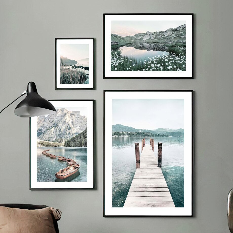 Mountain lake canvas posters.