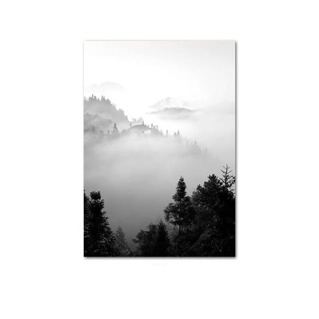 Foggy forest canvas poster.