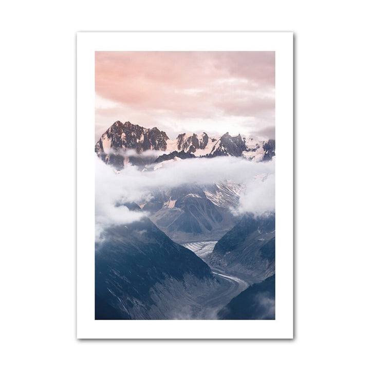 Foggy mountain canvas poster.