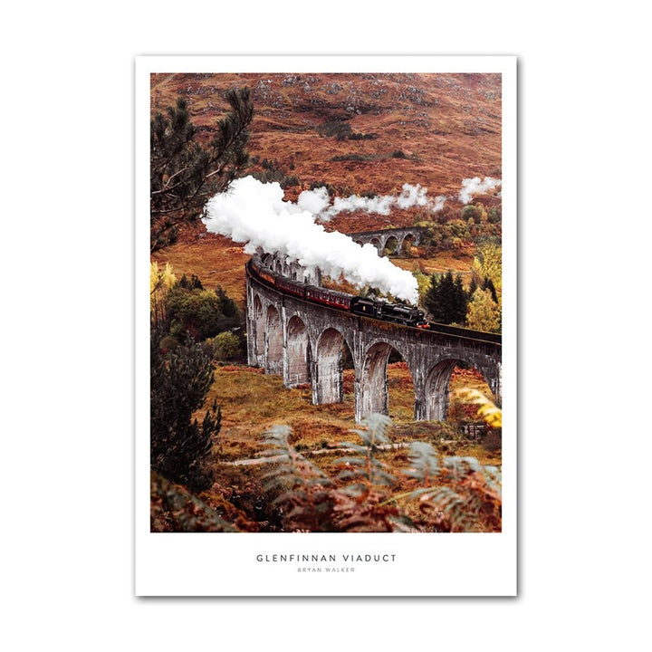 Forest train bridge canvas poster.