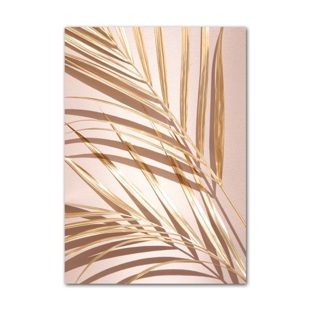 Gold palm leaves canvas poster.