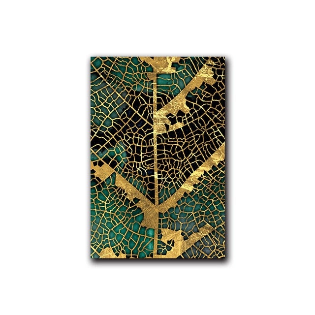 Green and gold abstract canvas poster.