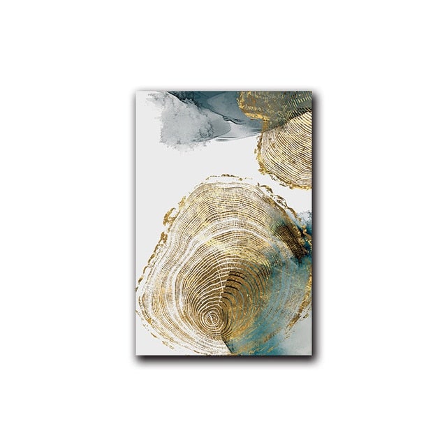Green and gold abstract canvas poster.