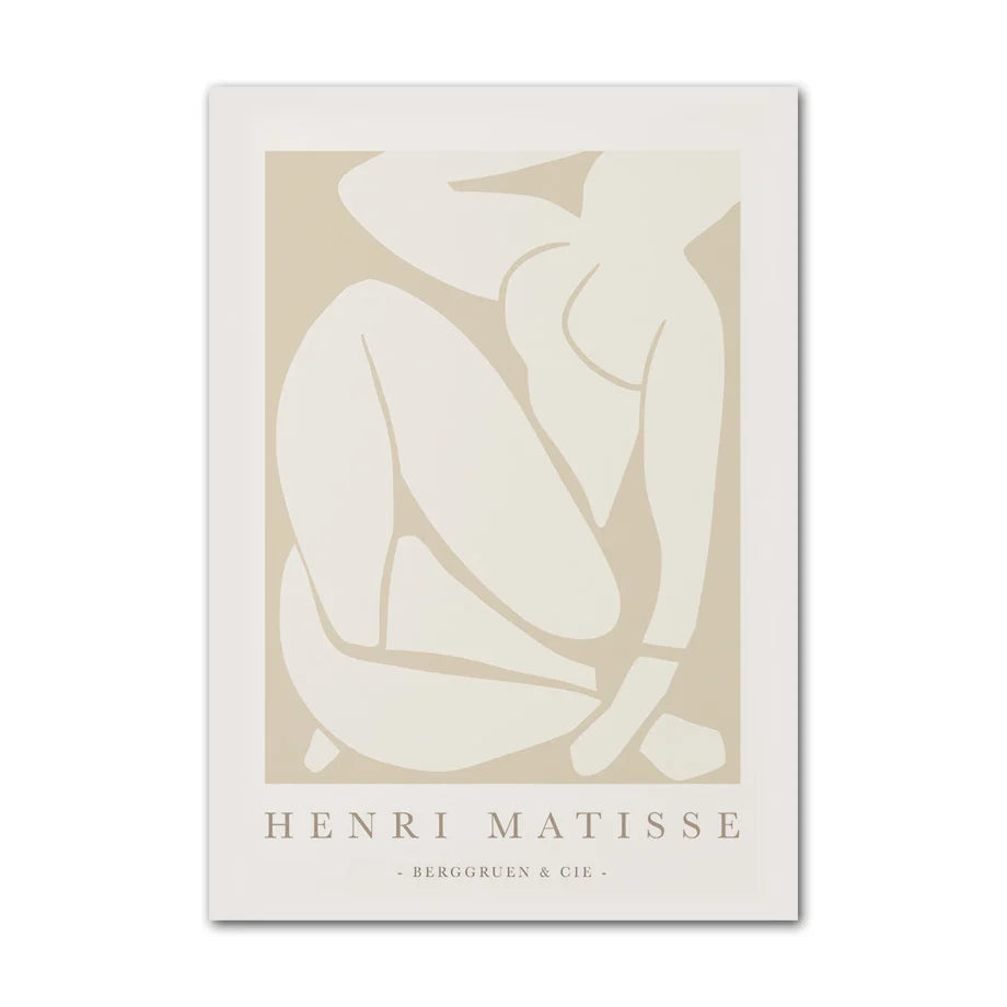 Henri Matisse inspired nude silhouette canvas print in beige tones