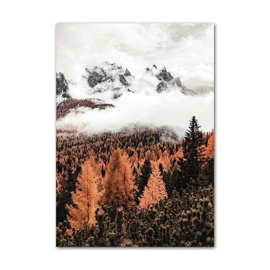 Mountain fog canvas poster.