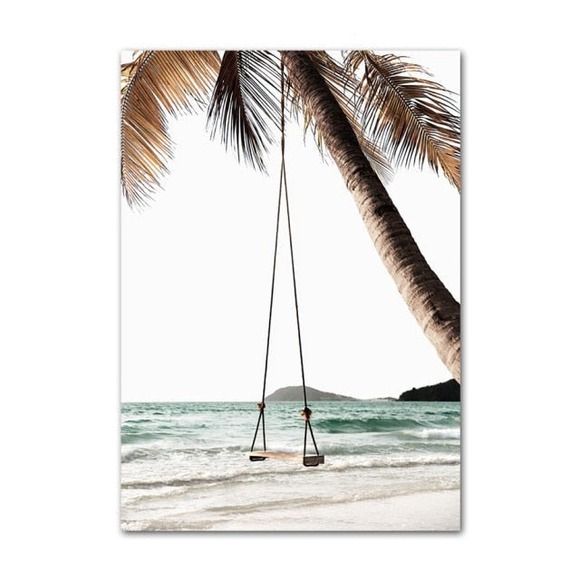 Palm tree swing canvas poster.