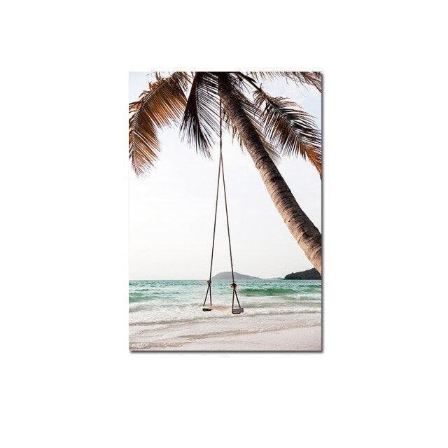 Palm tree swing canvas poster.