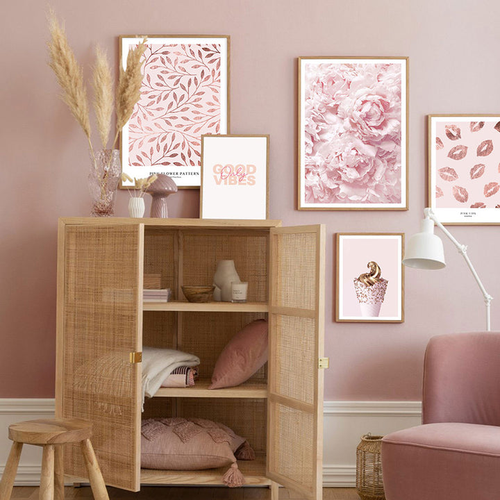 Pink and gold wall art set.