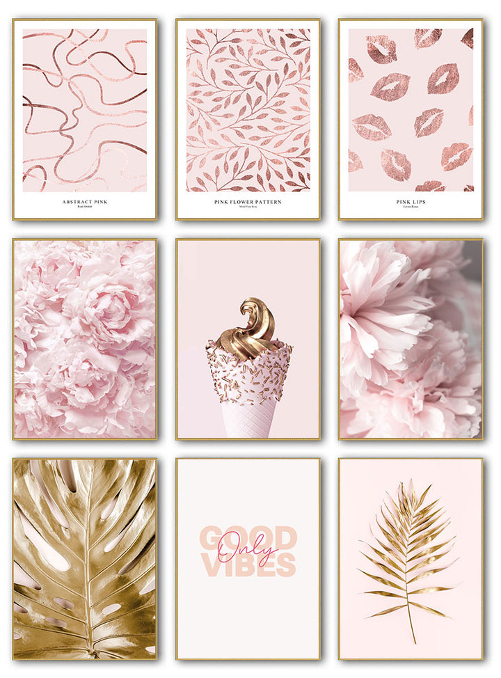 Pink and gold wall poster set.