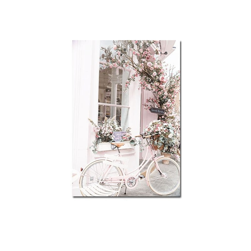 Pink bicycle canvas poster.
