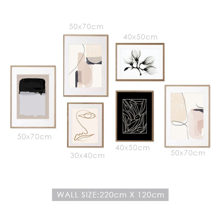 Black and beige wall art set size dimensions.