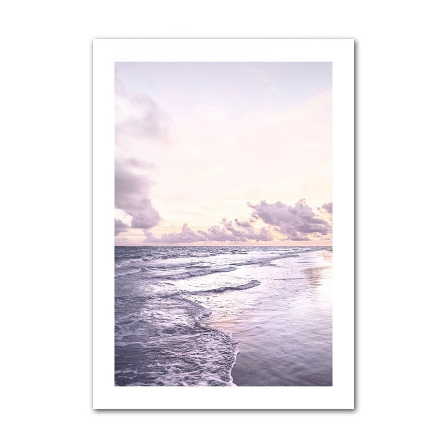 Purple beach sunset canvas poster.
