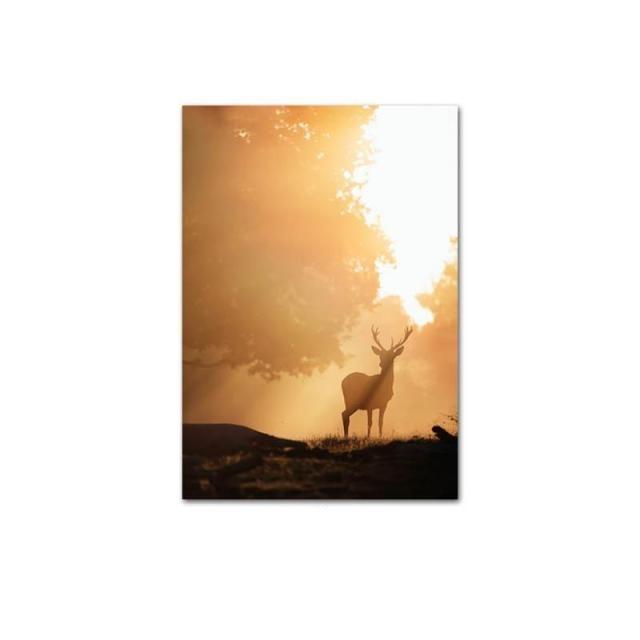 Reindeer in sunset canvas poster.
