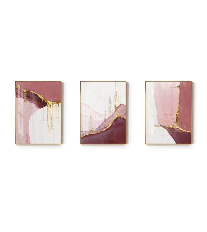 Pink and gold abstract poster set.
