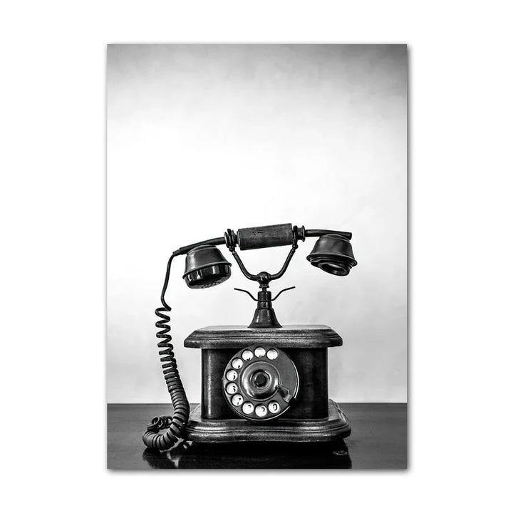 Black and white canvas print of rotary dial phone.