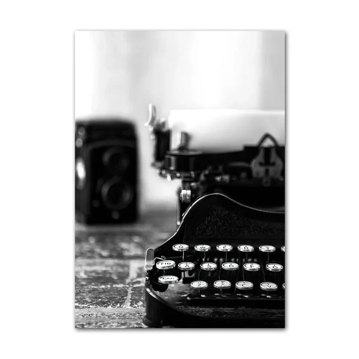 Black and white canvas print of close up of type writer.