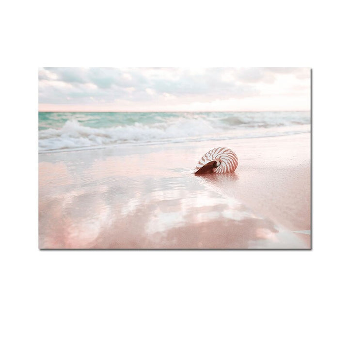 Seashell on the beach canvas poster.