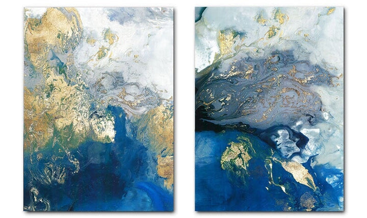 Blue and gold canvas poster set of 2 poster prints.