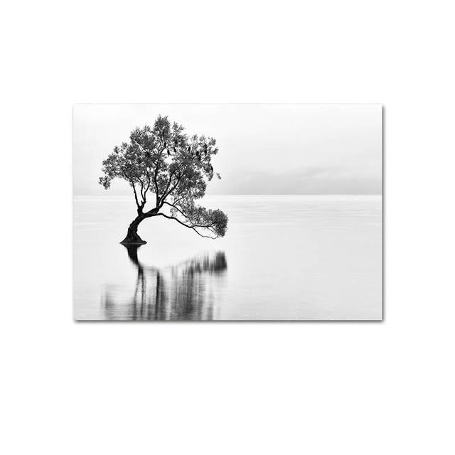 Tree in lake canvas poster.