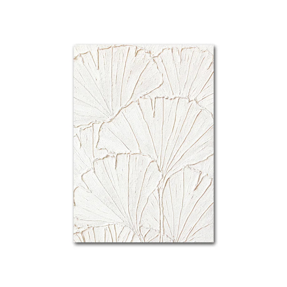 White floral canvas print on white background.